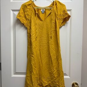 Old Navy Yellow V-Neck Flutter Sleeve Mini Dress